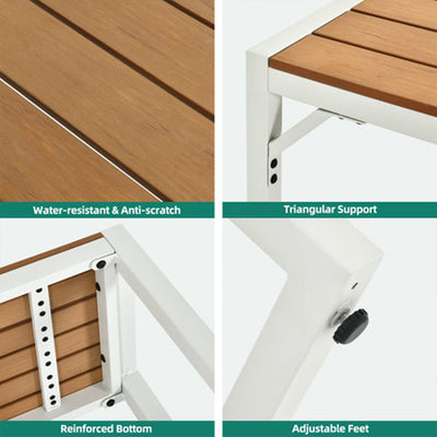 YITAHOME Patio Dining Table & Bench Set, Faux Wood, 4-6 People,Brown/White(Used)