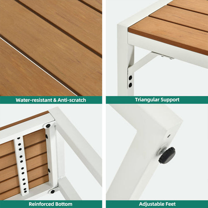 YITAHOME Patio Dining Table & Bench Set, Faux Wood, 4-6 People,Brown/White(Used)