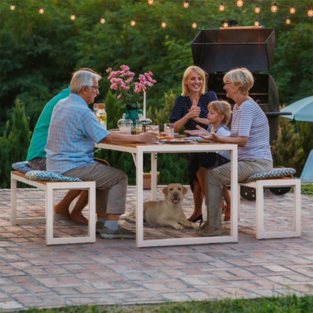 YITAHOME Patio Dining Table & Bench Set, Faux Wood, 4-6 People,Brown/White(Used)