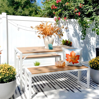 YITAHOME Patio Dining Table & Bench Set, Faux Wood, 4-6 People,Brown/White(Used)