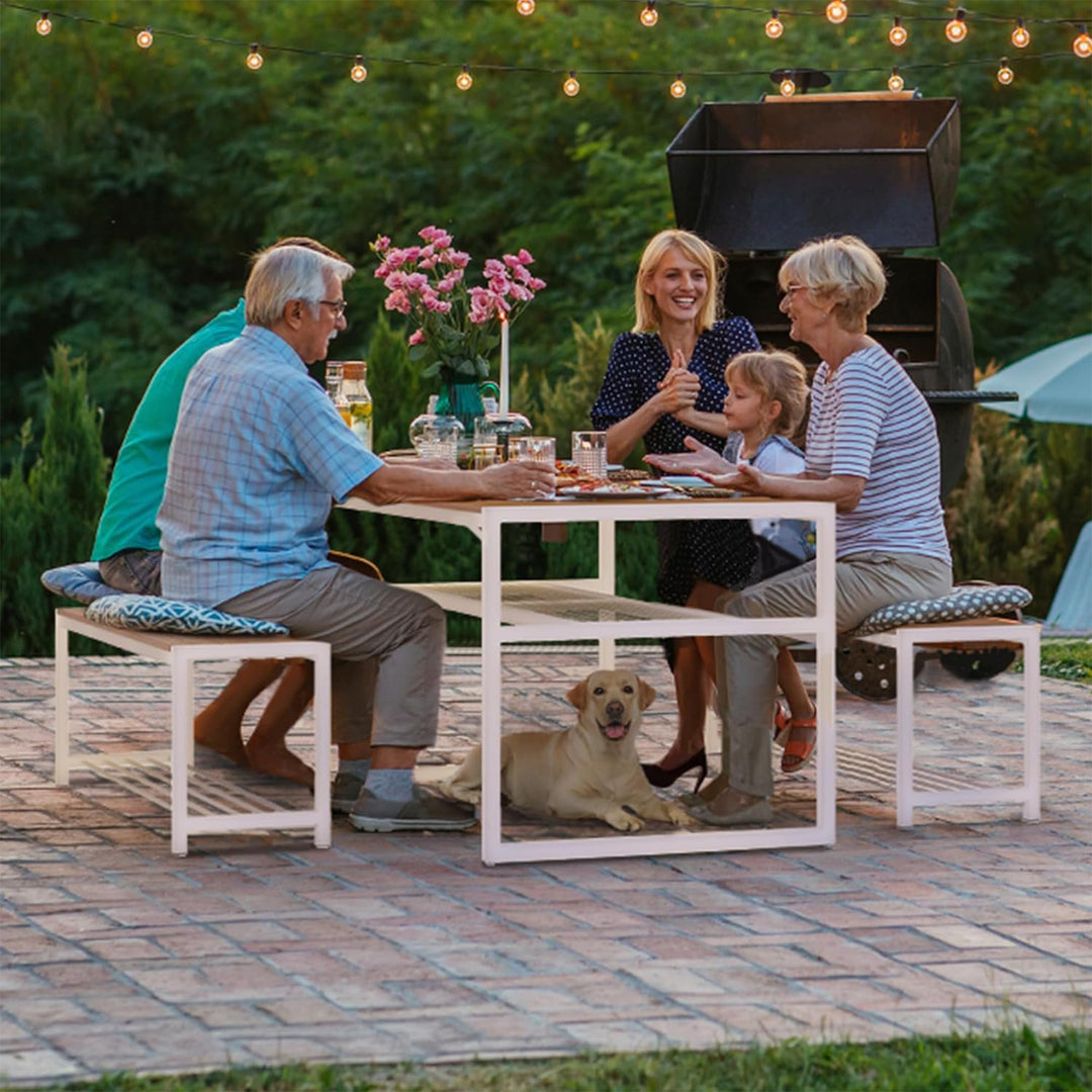 YITAHOME Patio Dining Table & Bench Set, Faux Wood, 4-6 People with Shelf, Brown