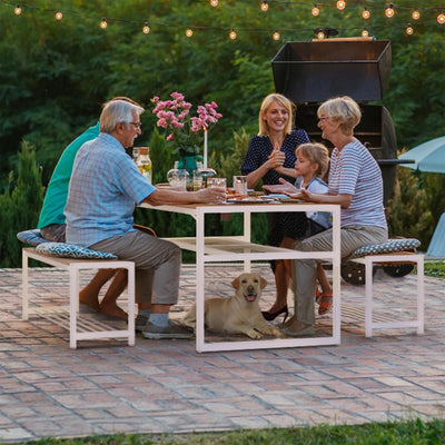 YITAHOME Patio Dining Table & Bench Set, Faux Wood, 4-6 People with Shelf, Brown - VMInnovations