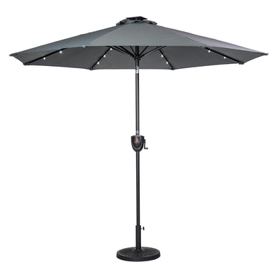 Sun-Ray Solar Lighted Outdoor Umbrella, LED Strip Lights, Crank Tilt, 9 Ft, Grey