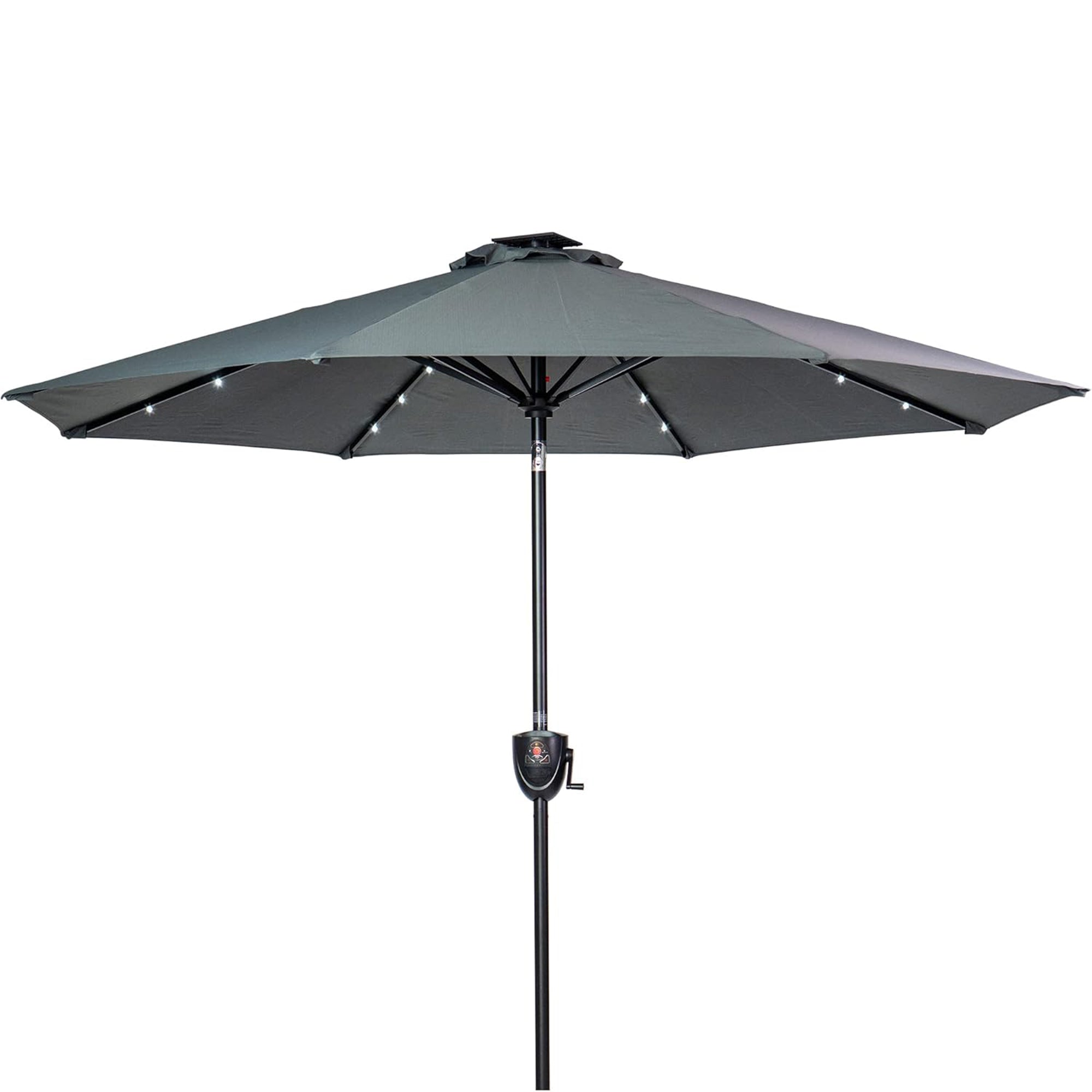 Sun-Ray Solar Lighted Outdoor Umbrella, LED Strip Lights, Crank Tilt, 9 Ft, Grey