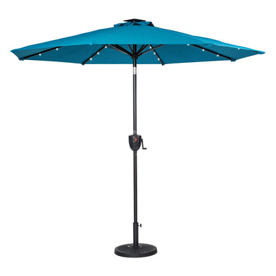 Sun-Ray Solar Lighted Outdoor Umbrella, LED Strip Lights, Crank Tilt, 9 Ft, Teal - VMInnovations