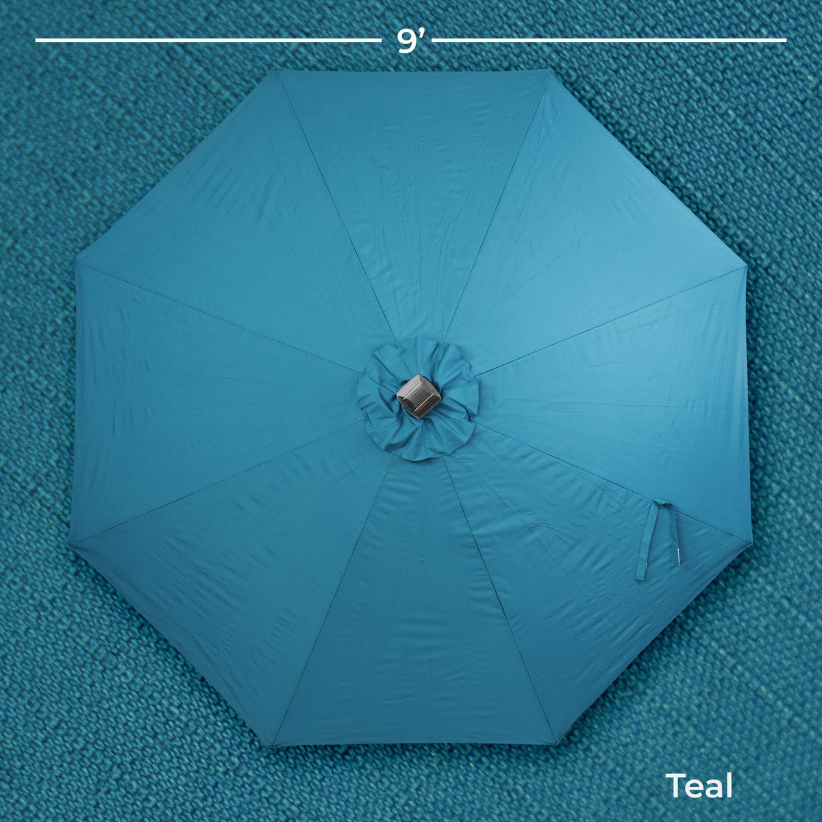 Sun-Ray Solar Lighted Outdoor Umbrella, LED Strip Lights, Crank Tilt, 9 Ft, Teal - VMInnovations