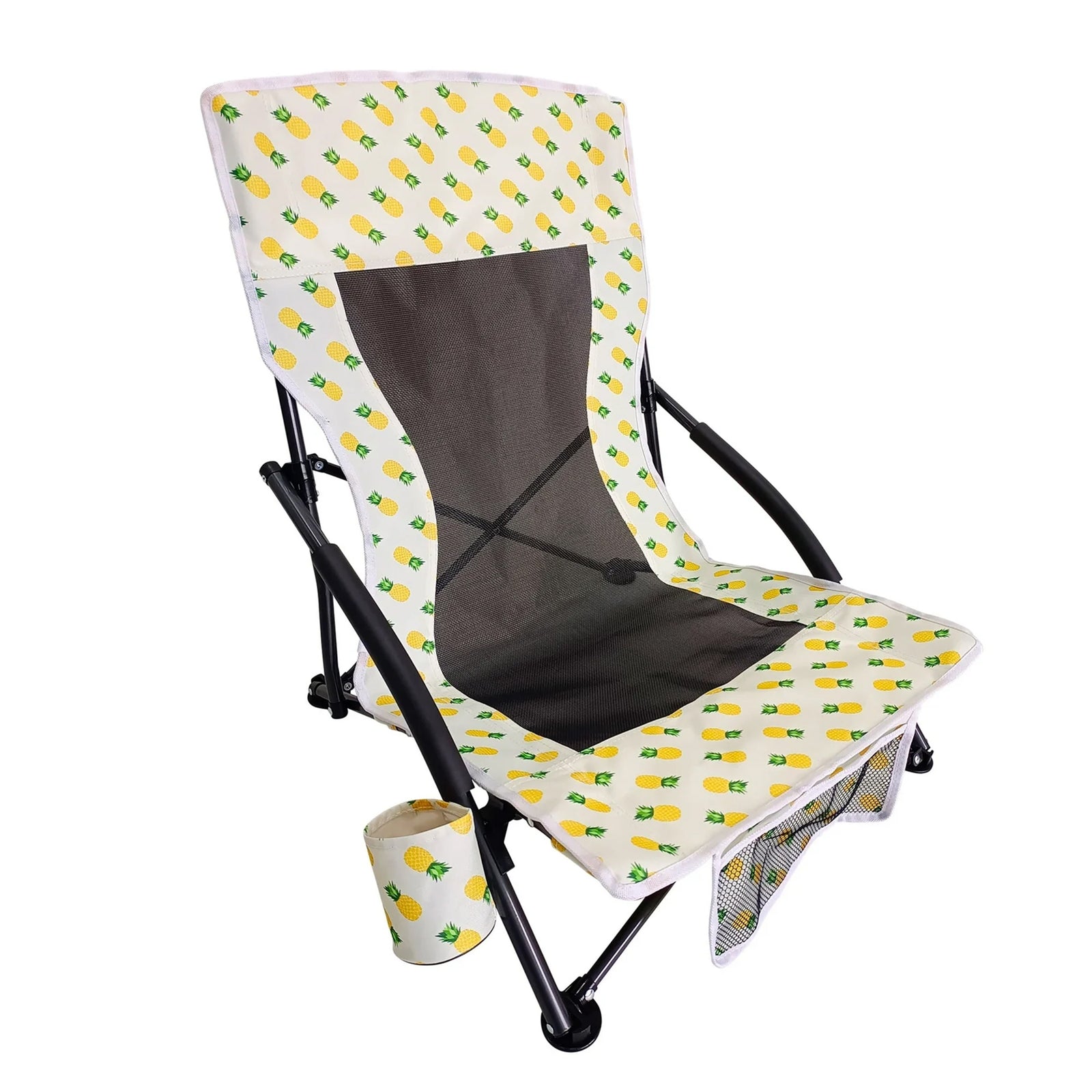 Bliss Hammocks Portable Collapsible Beach Lounge Chair with Cup Holder, Yellow - VMInnovations