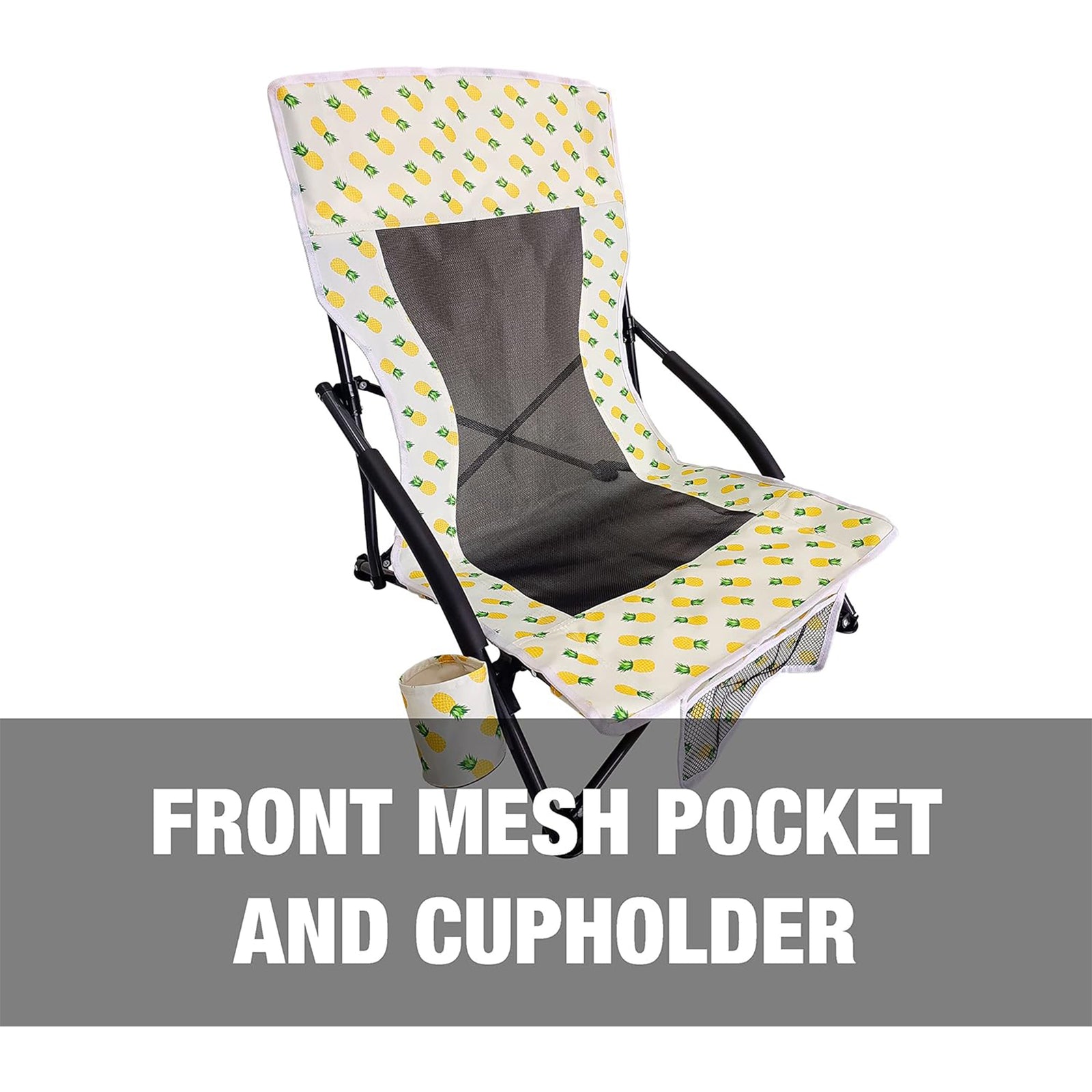 Bliss Hammocks Portable Collapsible Beach Lounge Chair with Cup Holder, Yellow - VMInnovations