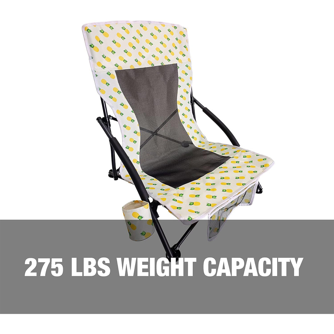 Bliss Hammocks Portable Collapsible Beach Lounge Chair with Cup Holder, Yellow