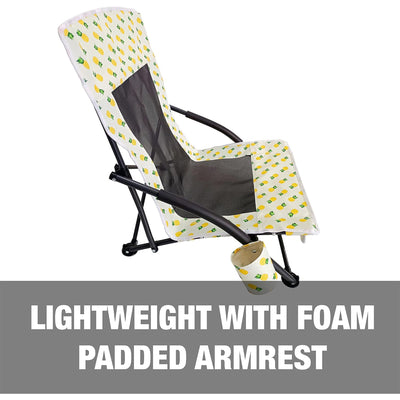 Bliss Hammocks Portable Collapsible Beach Lounge Chair with Cup Holder, Yellow - VMInnovations