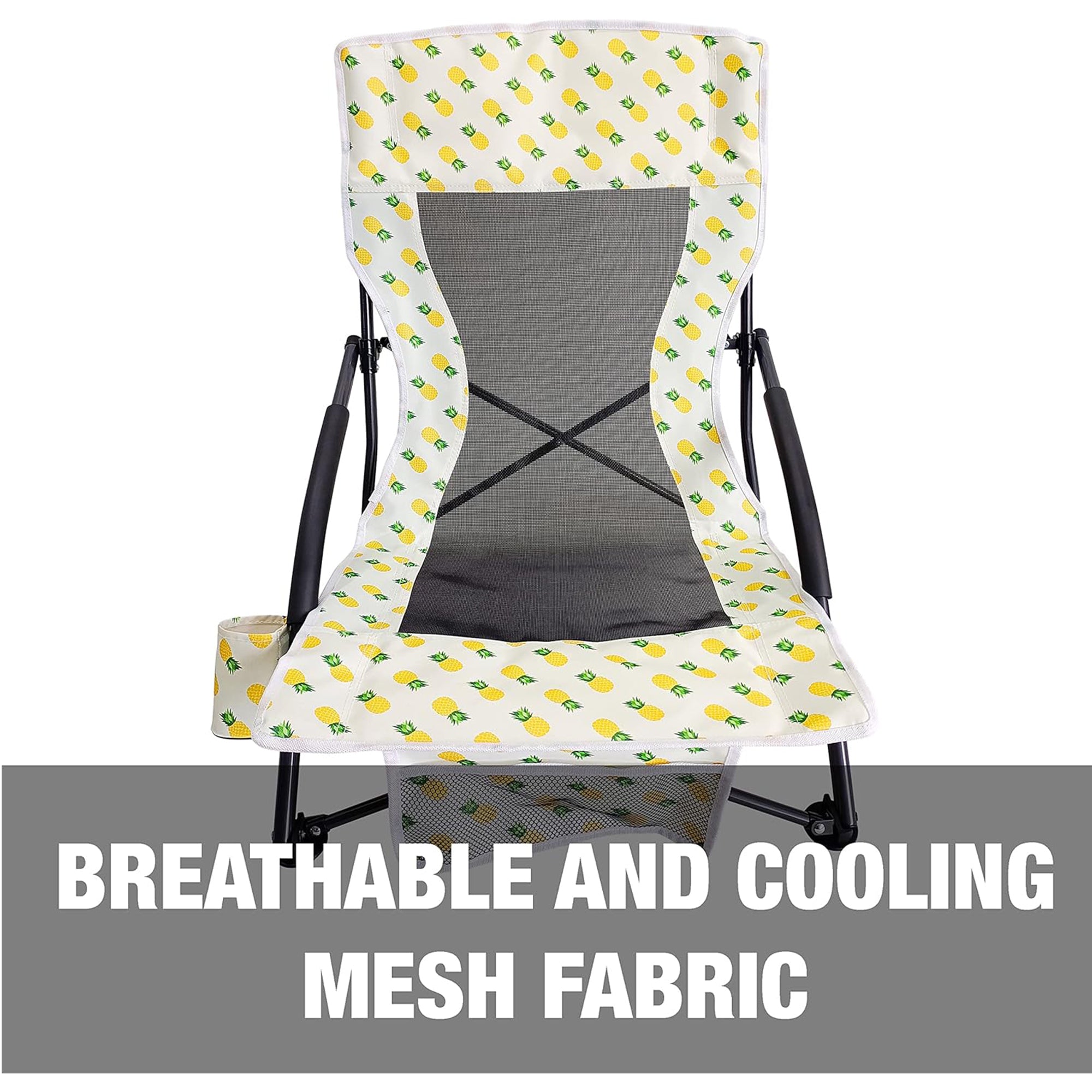 Bliss Hammocks Portable Collapsible Beach Lounge Chair with Cup Holder, Yellow - VMInnovations
