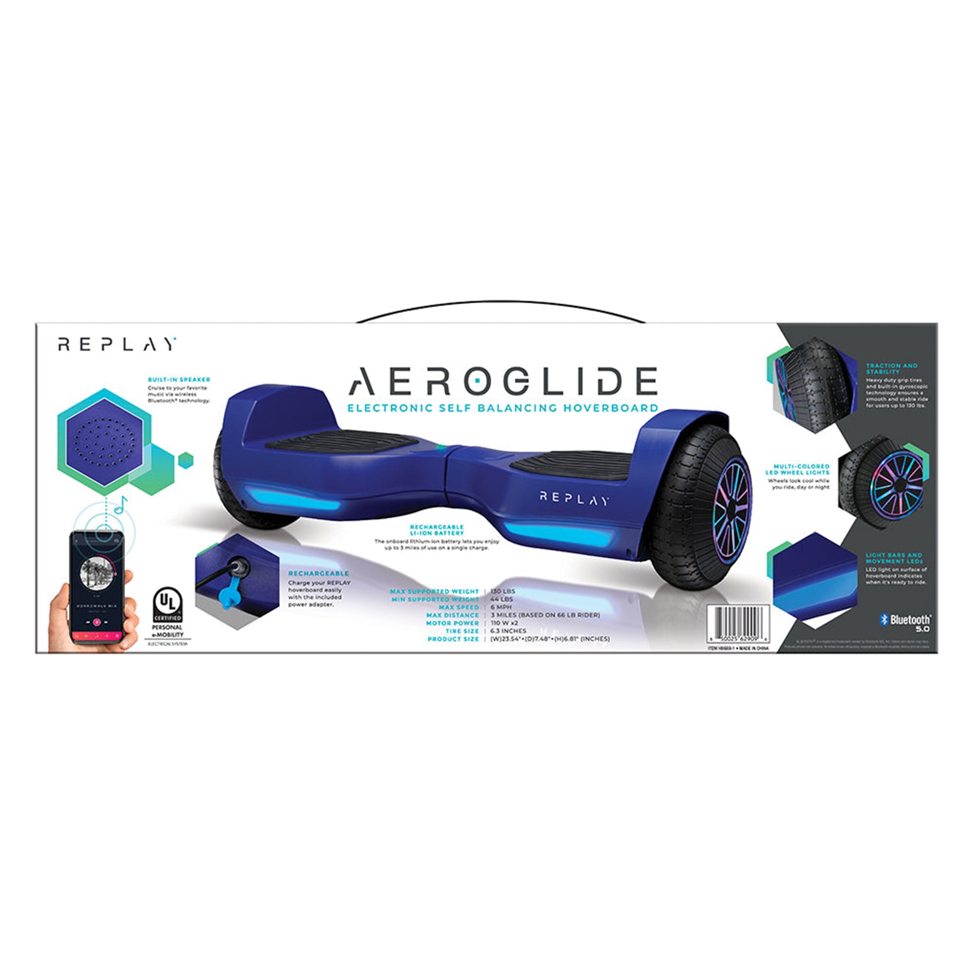 Replay Aeroglide Electric LED Hoverboard Scooter w/Wireless Speaker (Open Box) - VMInnovations