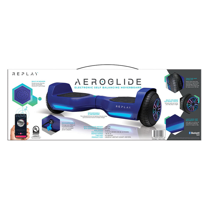 Replay Aeroglide Electric LED Hoverboard Scooter with Wireless Speaker, Blue