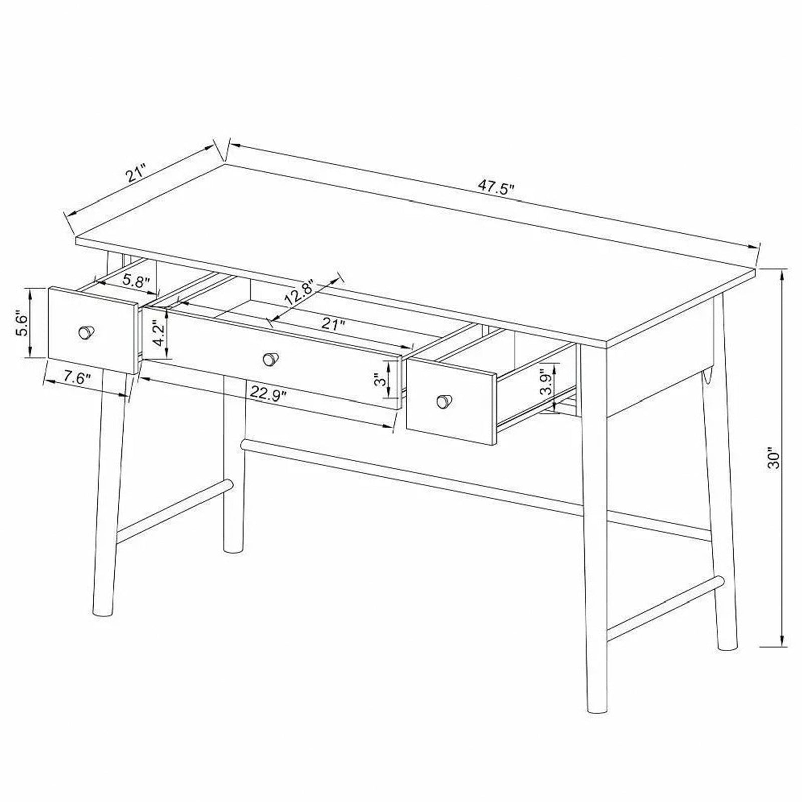 Project Mid-Century Writing Desk Office Table, Brown Wood Finish (Open Box) - VMInnovations