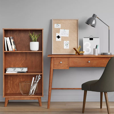 Project Mid-Century Writing Desk Office Table, Brown Wood Finish (Open Box) - VMInnovations