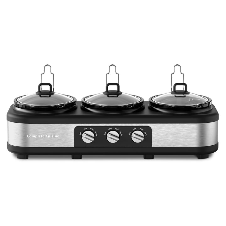 Complete Cuisine Stainless Steel Triple Slow Cooker and Buffet Server, 2.5 Quart