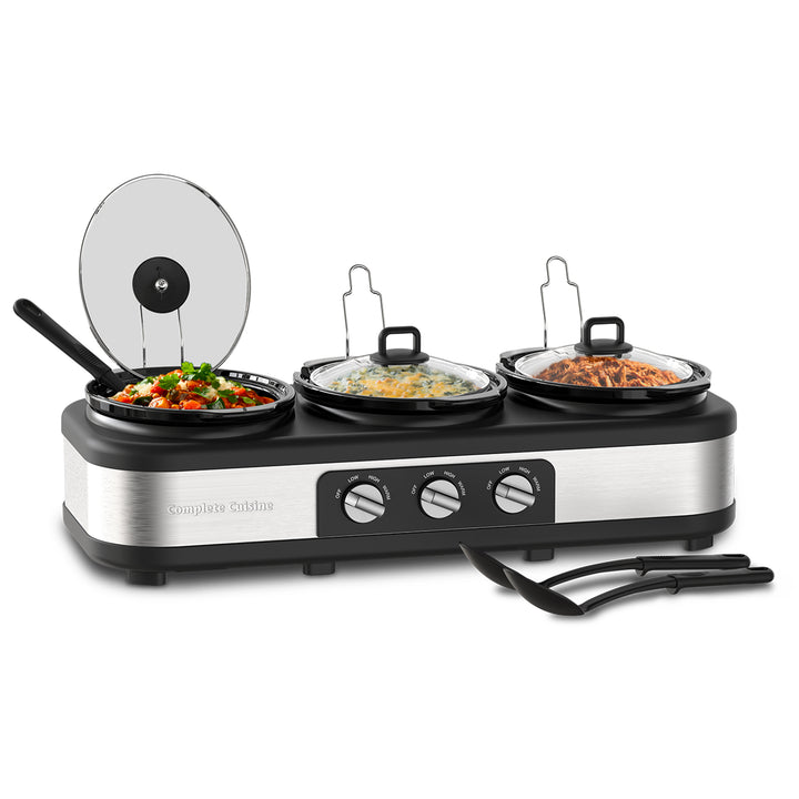 Complete Cuisine Stainless Steel Triple Slow Cooker and Buffet Server, 2.5 Quart - VMInnovations