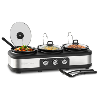 Complete Cuisine Stainless Steel Triple Slow Cooker and Buffet Server, 2.5 Quart - VMInnovations