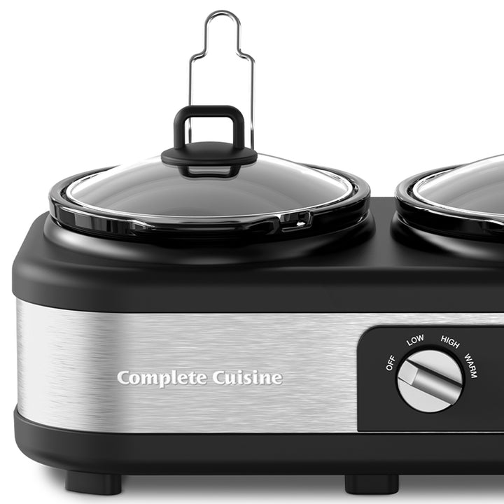 Complete Cuisine Stainless Steel Triple Slow Cooker and Buffet Server, 2.5 Quart