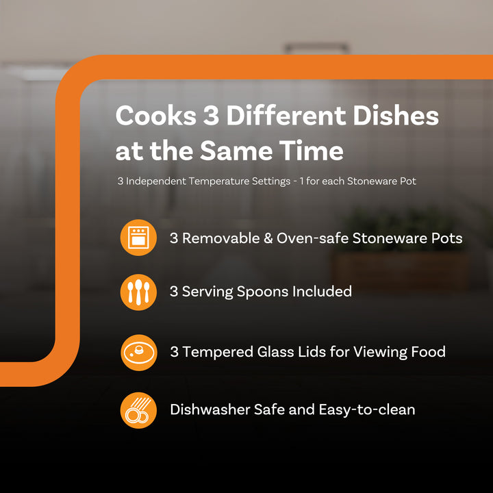 Complete Cuisine Stainless Steel Triple Slow Cooker and Buffet Server, 2.5 Quart - VMInnovations