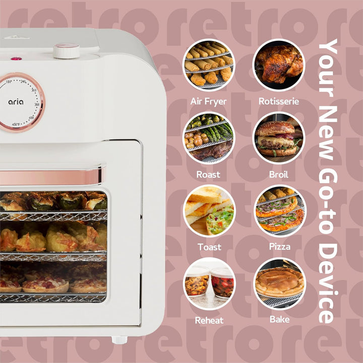 Aria 17 Quart Retro Air Fryer Oven, 4-in-1 Countertop Convection Cooker, White - VMInnovations