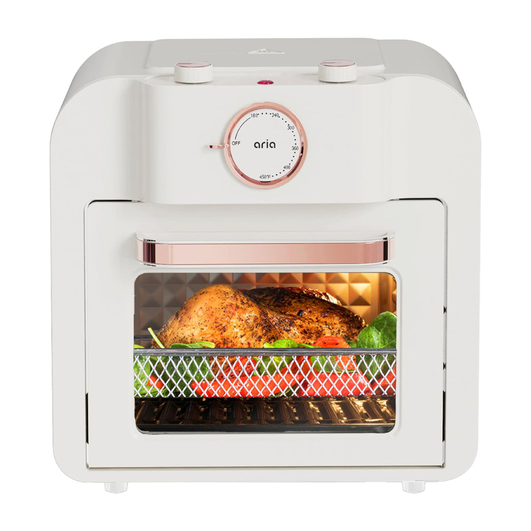 Aria 17 Quart Retro Air Fryer Oven, 4-in-1 Countertop Convection Cooker, White