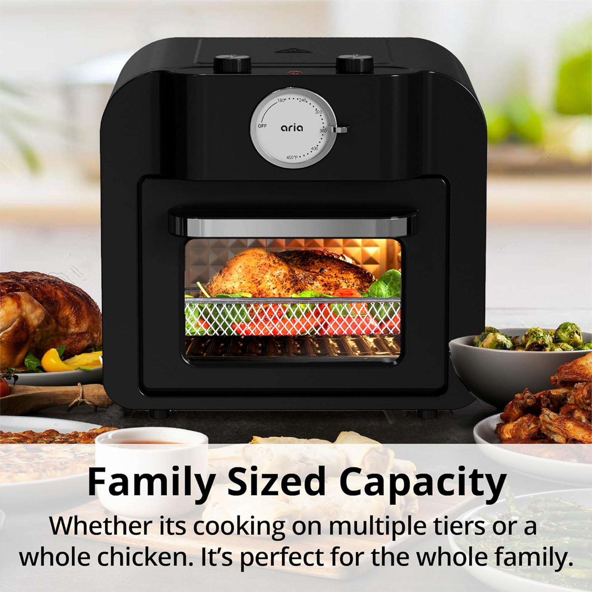 Aria 17 Quart Retro Air Fryer Oven, 4-in-1 Countertop Convection Cooker, Black - VMInnovations