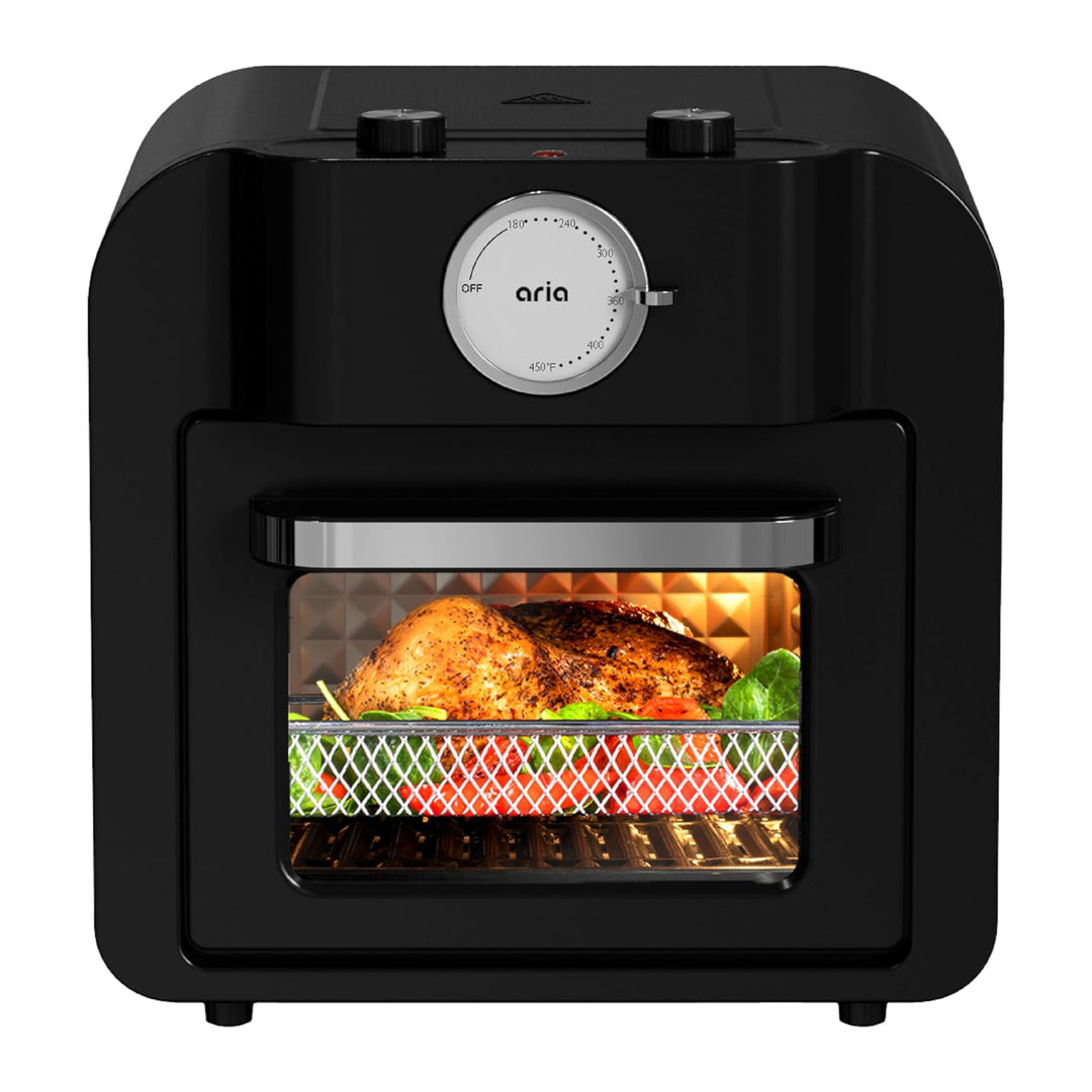 Aria 17 Quart Retro Air Fryer Oven, 4-in-1 Countertop Convection Cooker, Black