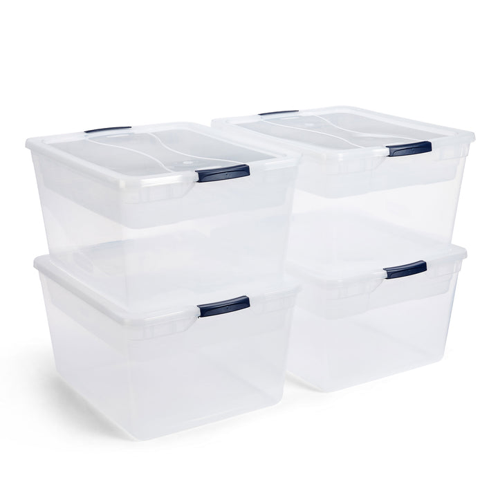 Rubbermaid 4 Pack 74 Quart Storage Containers with Lids, Garage and Home, Clear