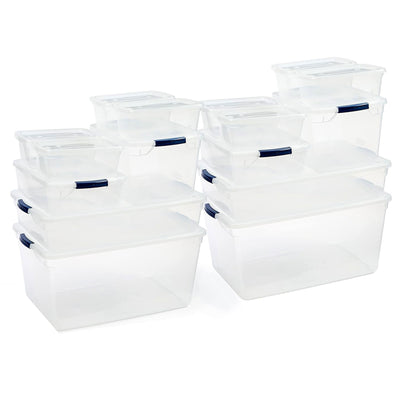 Rubbermaid 16 Pack Stackable Plastic Storage Bins with Snap Tight Lids, Clear - VMInnovations
