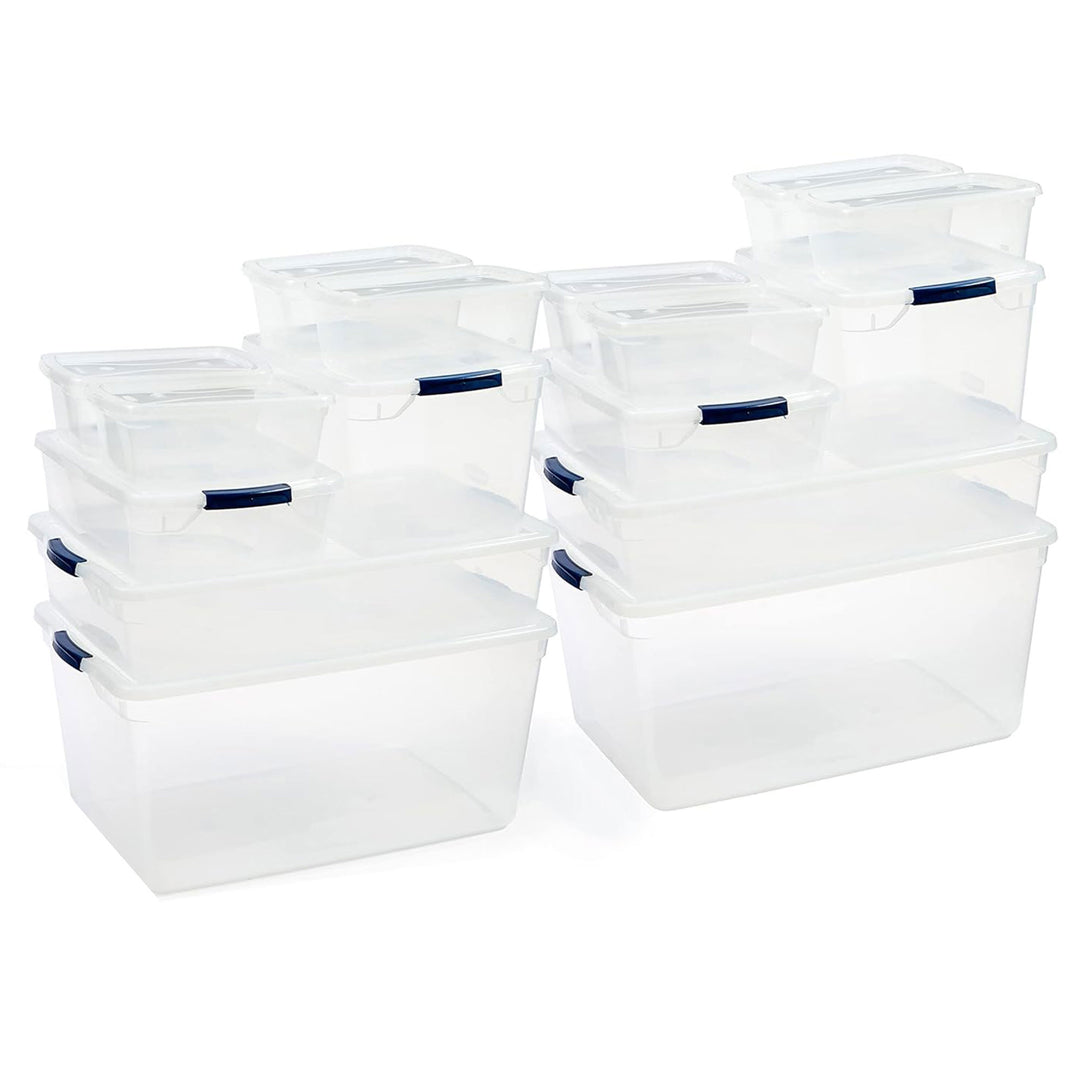 Rubbermaid 16 Pack Plastic Storage Bins with Snap Tight Lids, Clear (Open Box) - VMInnovations
