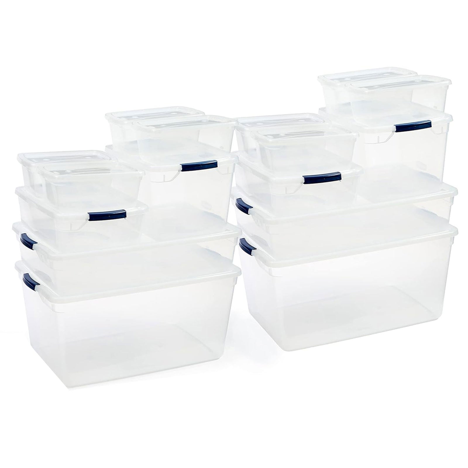Rubbermaid 16 Pack Plastic Storage Bins with Snap Tight Lids, Clear (Open Box) - VMInnovations