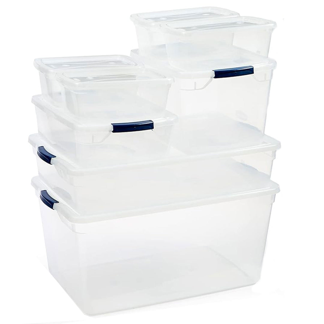 Rubbermaid 16 Pack Plastic Storage Bins with Snap Tight Lids, Clear (Open Box) - VMInnovations