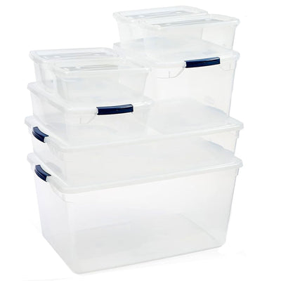 Rubbermaid 16 Pack Plastic Storage Bins with Snap Tight Lids, Clear (Open Box) - VMInnovations