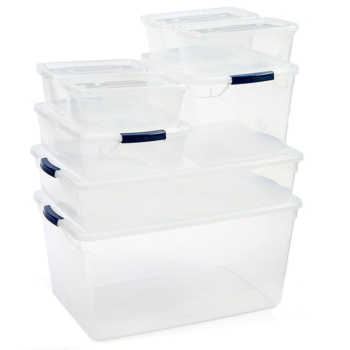 Rubbermaid 16 Pack Plastic Storage Bins with Snap Tight Lids, Clear (Open Box) - VMInnovations