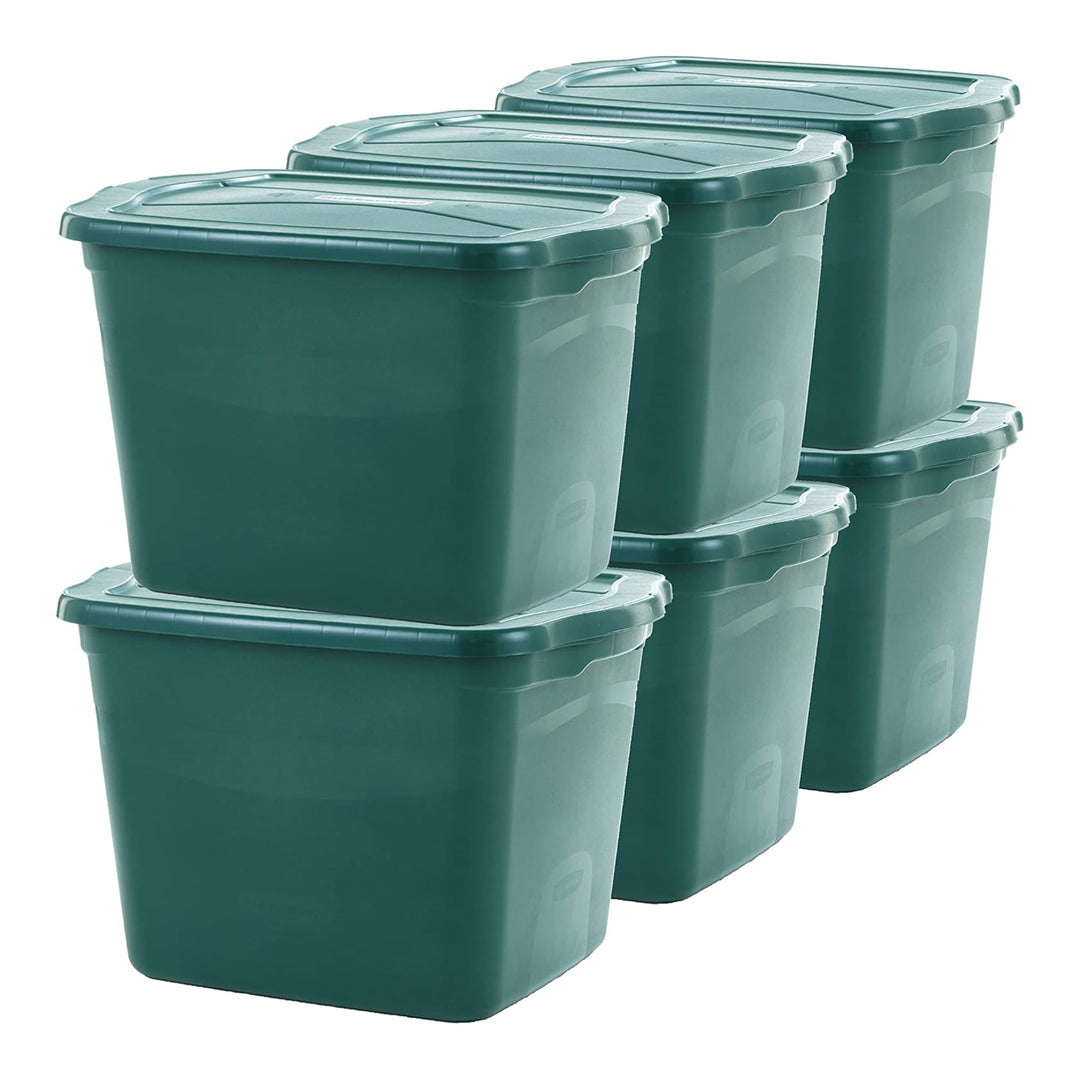 Rubbermaid 6 Pack Plastic Storage Bins & Lids, 18 Gallon Tote Container, Green