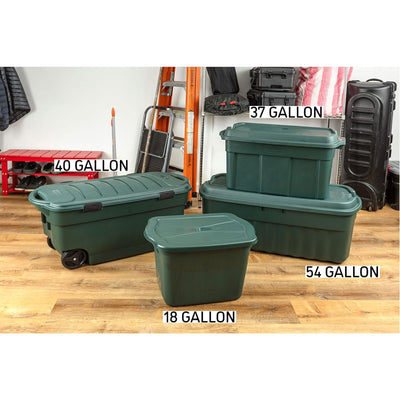 Rubbermaid 6 Pack Plastic Storage Bins & Lids, 18 Gallon Tote Container, Green - VMInnovations