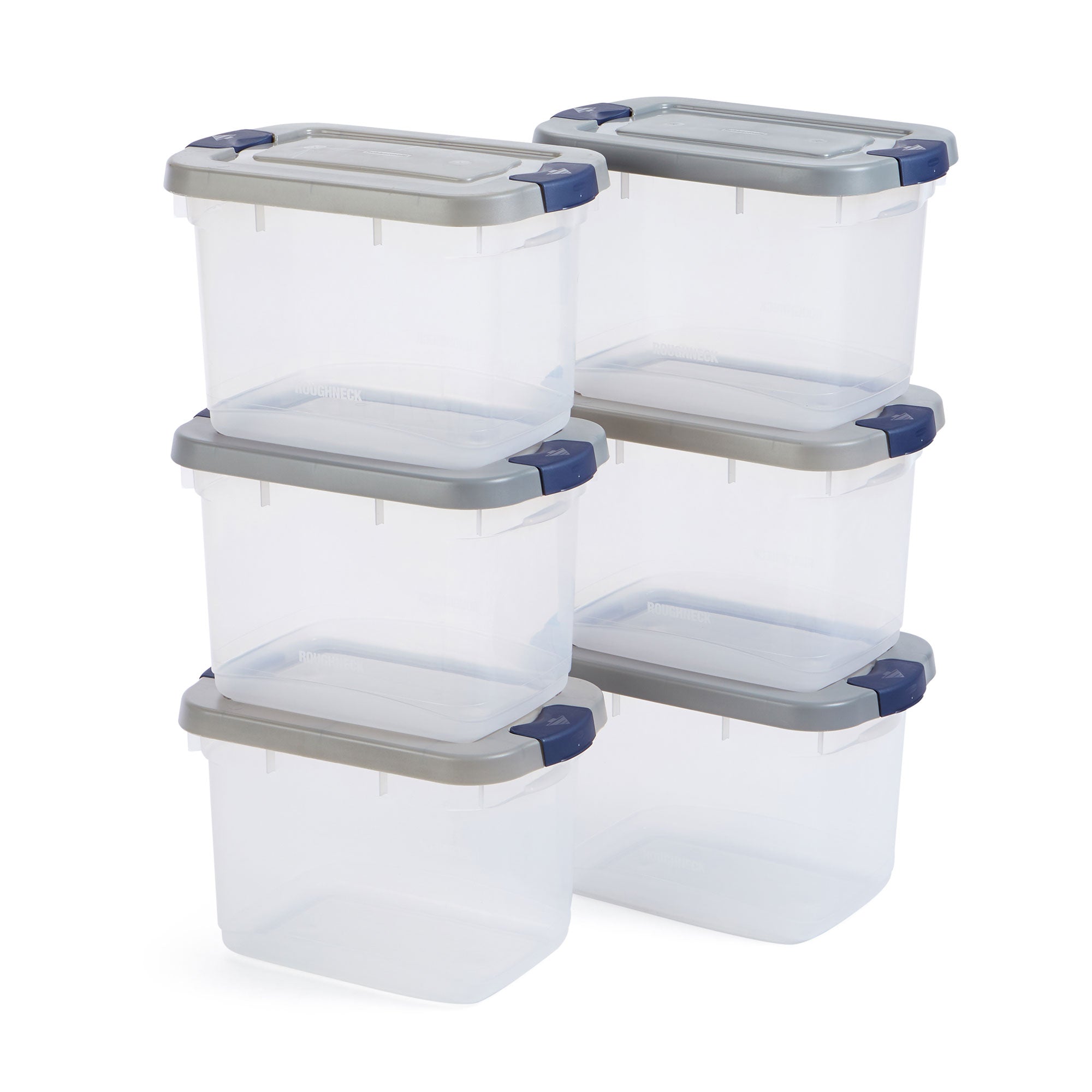 Rubbermaid 6pk Roughneck Clear Storage Containers, Stackable Totes, 19 Qt (Used)