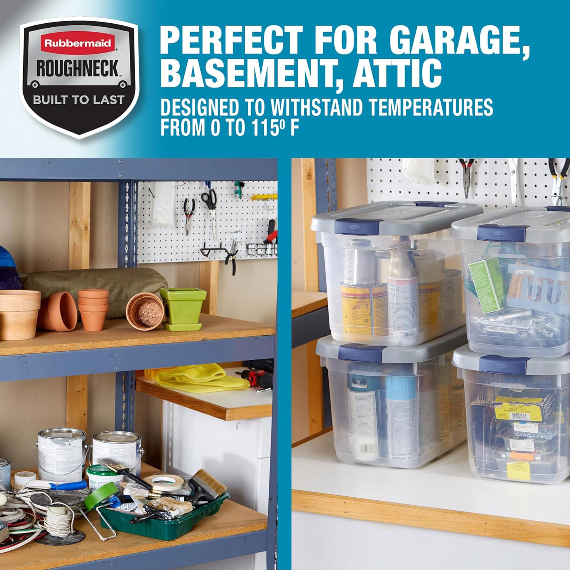 Rubbermaid 6 Pack Roughneck Clear Storage Containers, Stackable Totes, 19 Quart - VMInnovations