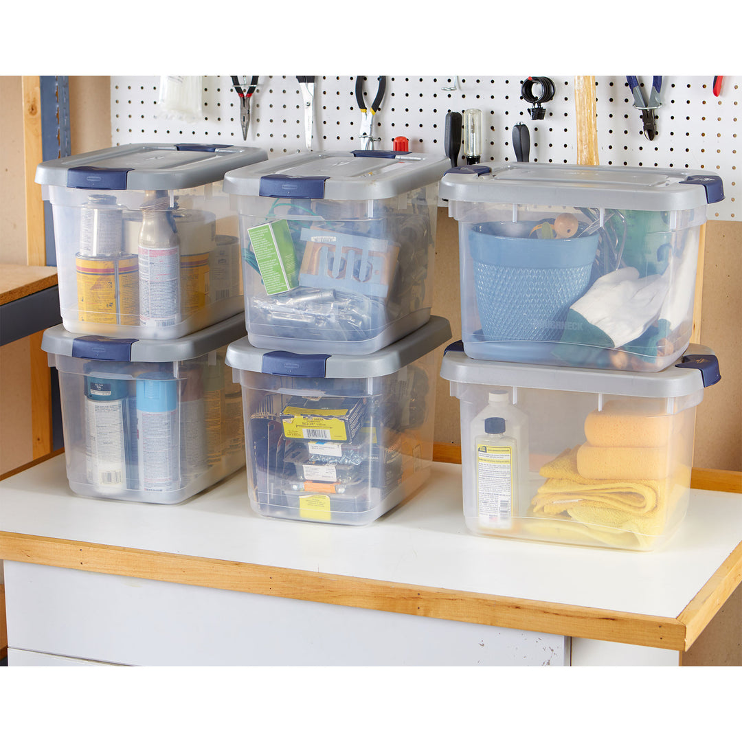 Rubbermaid 6 Pack Roughneck Clear Storage Containers, Stackable Totes, 19 Quart