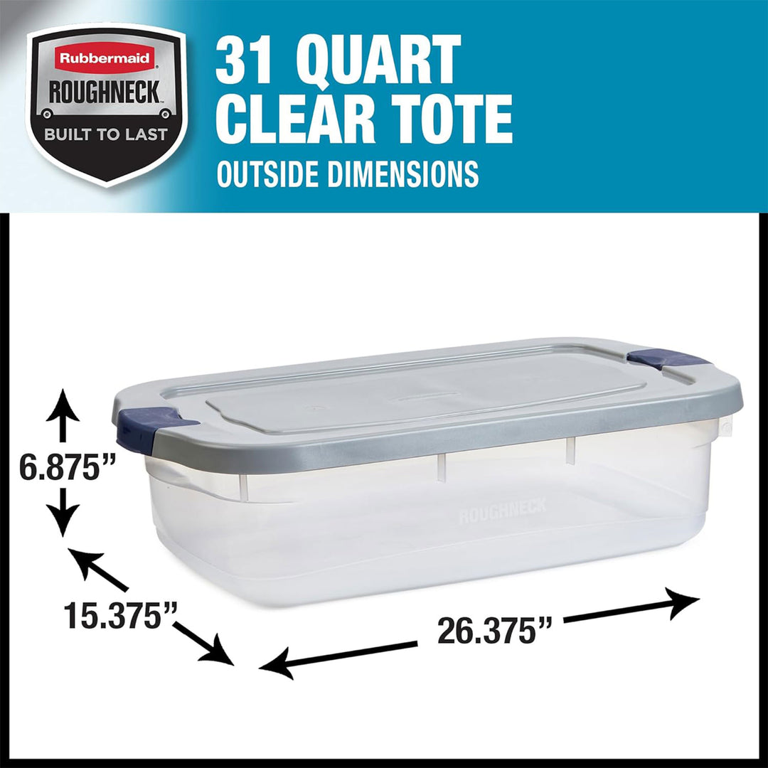 Rubbermaid 6 Pack Roughneck Clear Storage Containers, Stackable Totes, 31 Quart