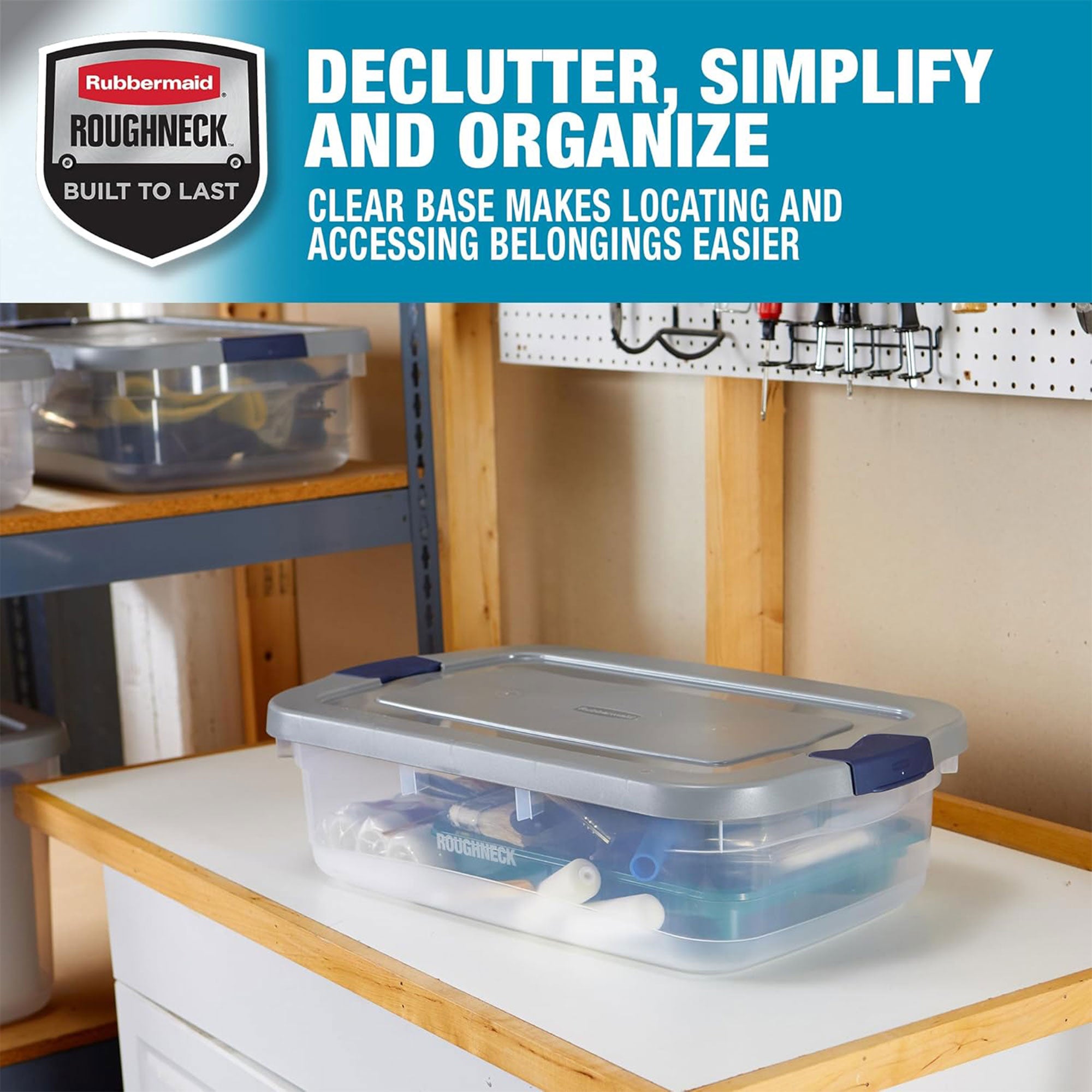 Rubbermaid 6 Pack Roughneck Clear Storage Containers, Stackable Totes, 31 Quart - VMInnovations