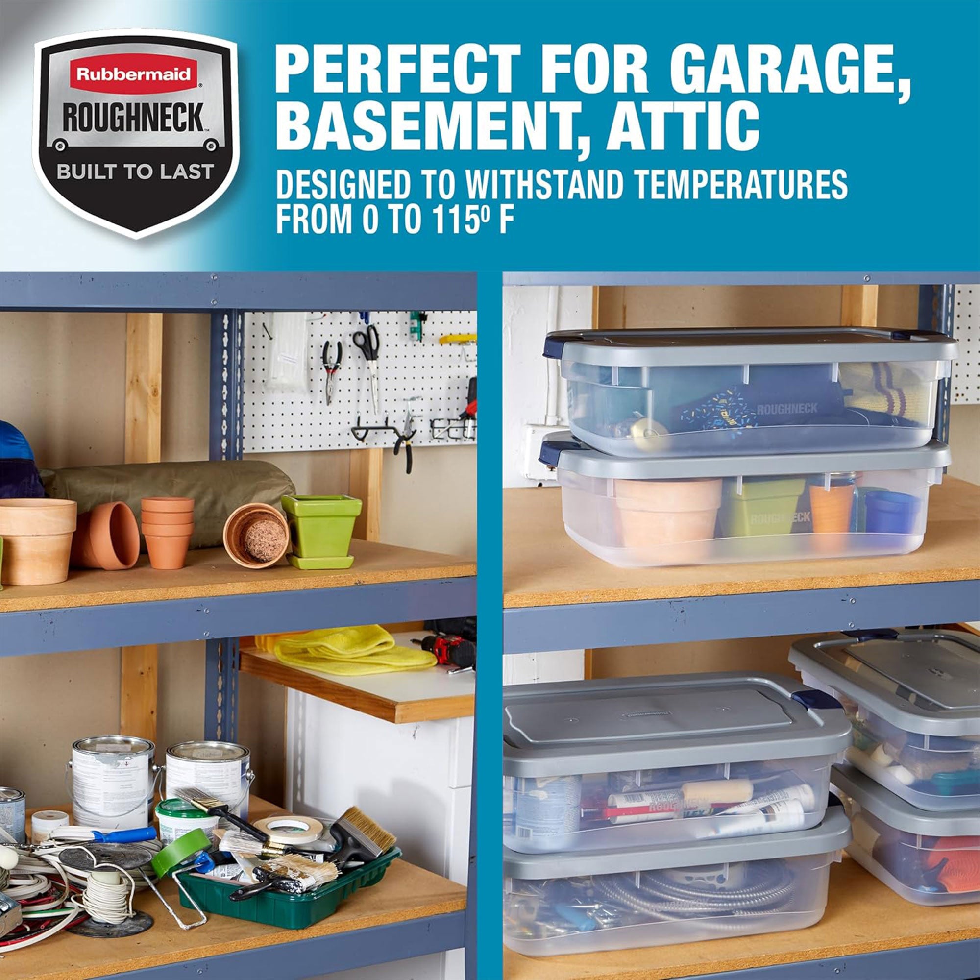 Rubbermaid 6 Pack Roughneck Clear Storage Containers, Stackable Totes, 31 Quart - VMInnovations