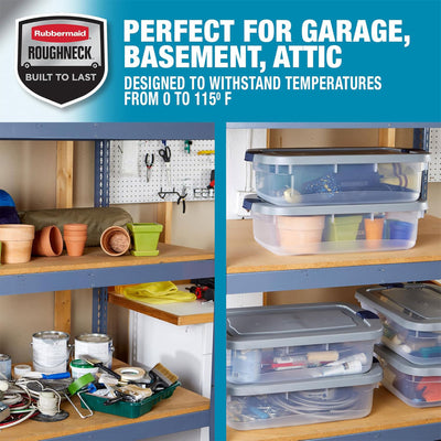 Rubbermaid 6 Pack Roughneck Clear Storage Containers, Stackable Totes, 31 Quart