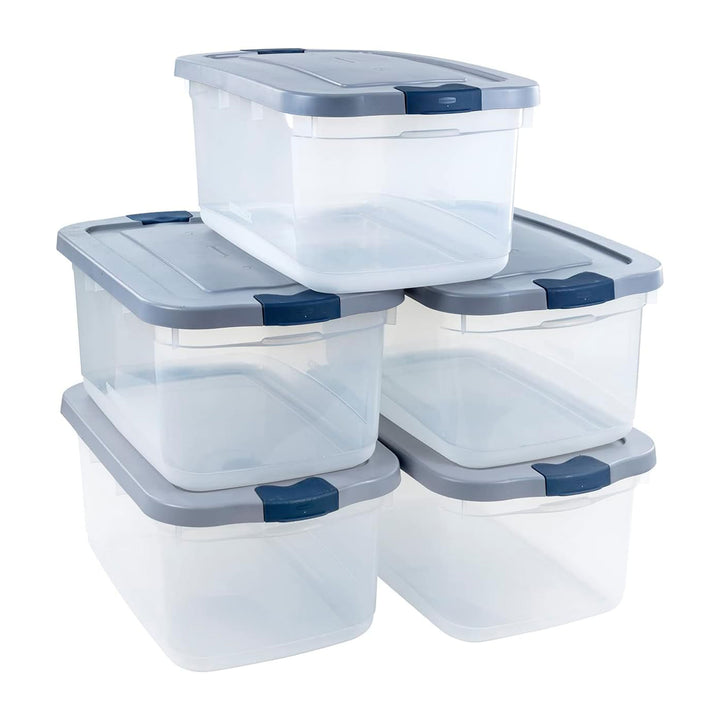 Rubbermaid 5 Pack Roughneck Clear Storage Containers, Stackable Totes, 50 Quart