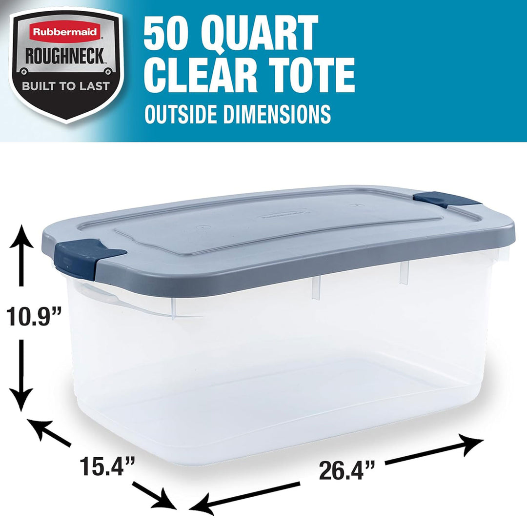 Rubbermaid 5 Pack Roughneck Clear Storage Containers, Stackable Totes, 50 Quart