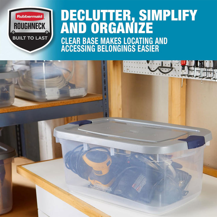 Rubbermaid 5 Pack Roughneck Clear Storage Containers, Stackable Totes, 50 Quart