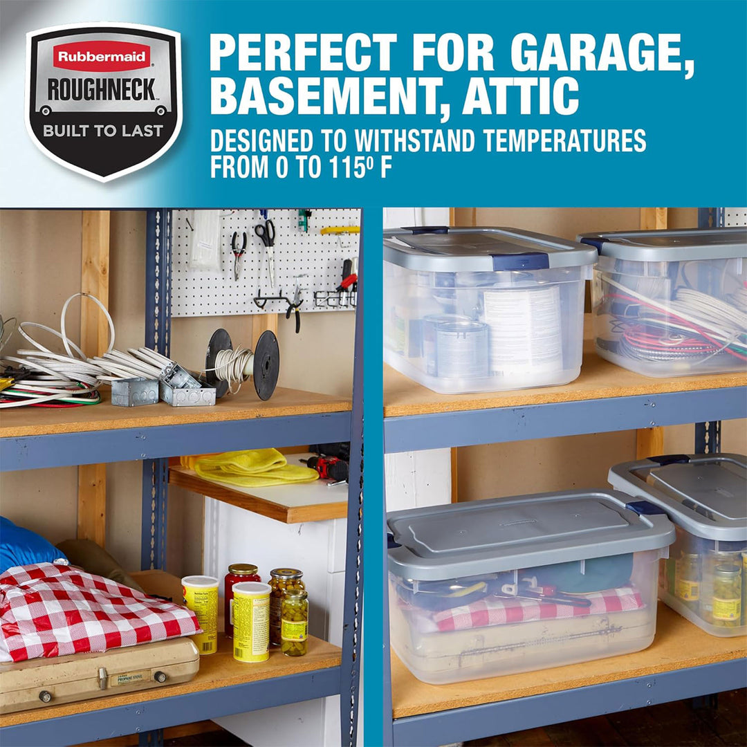 Rubbermaid 5 Pack Roughneck Clear Storage Containers, Stackable Totes, 50 Quart