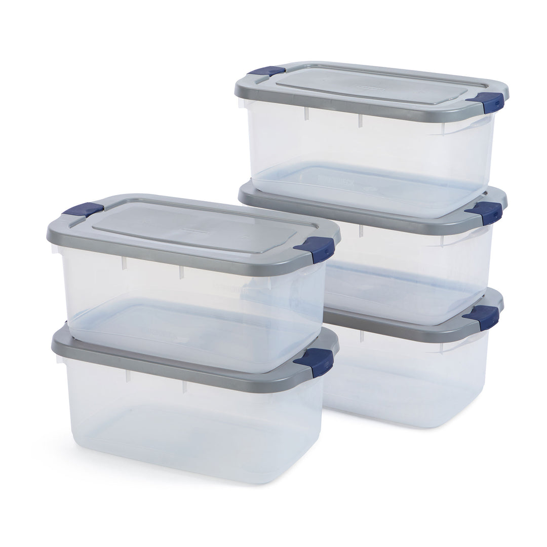 Rubbermaid 5 Pack Roughneck Clear Storage Containers, Stackable Totes, 50 Quart