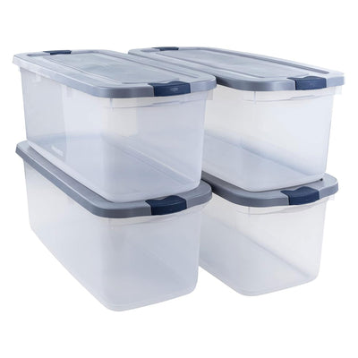 Rubbermaid 4 Pack Roughneck Clear Storage Containers, Stackable Totes, 95 Quart